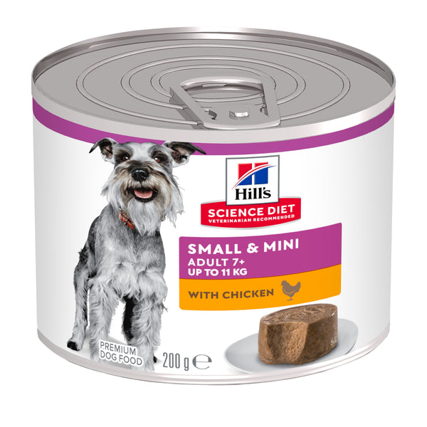 HILLS DOG ADULT 7+ SMALL & MINI CHICKEN 200G 12PK(OM12)