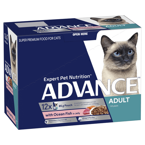 ADVANCE CAT WET O/FISH JELLY SVMS 85G 12PK (OM12)