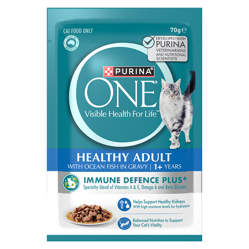 PURINA ONE CAT ADULT OCEAN FISH POUCH 70G 12PK (OM12)