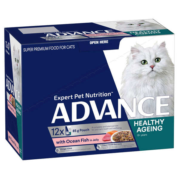 ADVANCE CAT WET MATURE FISH JELLY SVMS 85G 12PK (OM12)