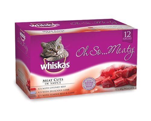 WHISKAS WET SO MEATY MVMS 85G 1X12PK