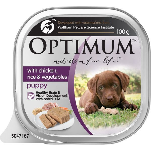 OPTIMUM DOG PUP WITH CHKN RICE VEG 100G 12PK(OM12)