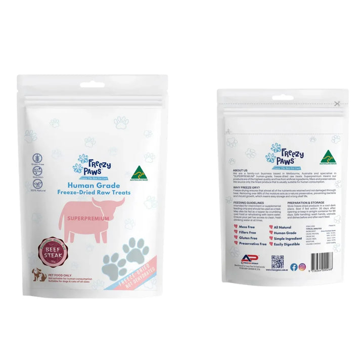 freezy paws beef steak raw treats for cat
